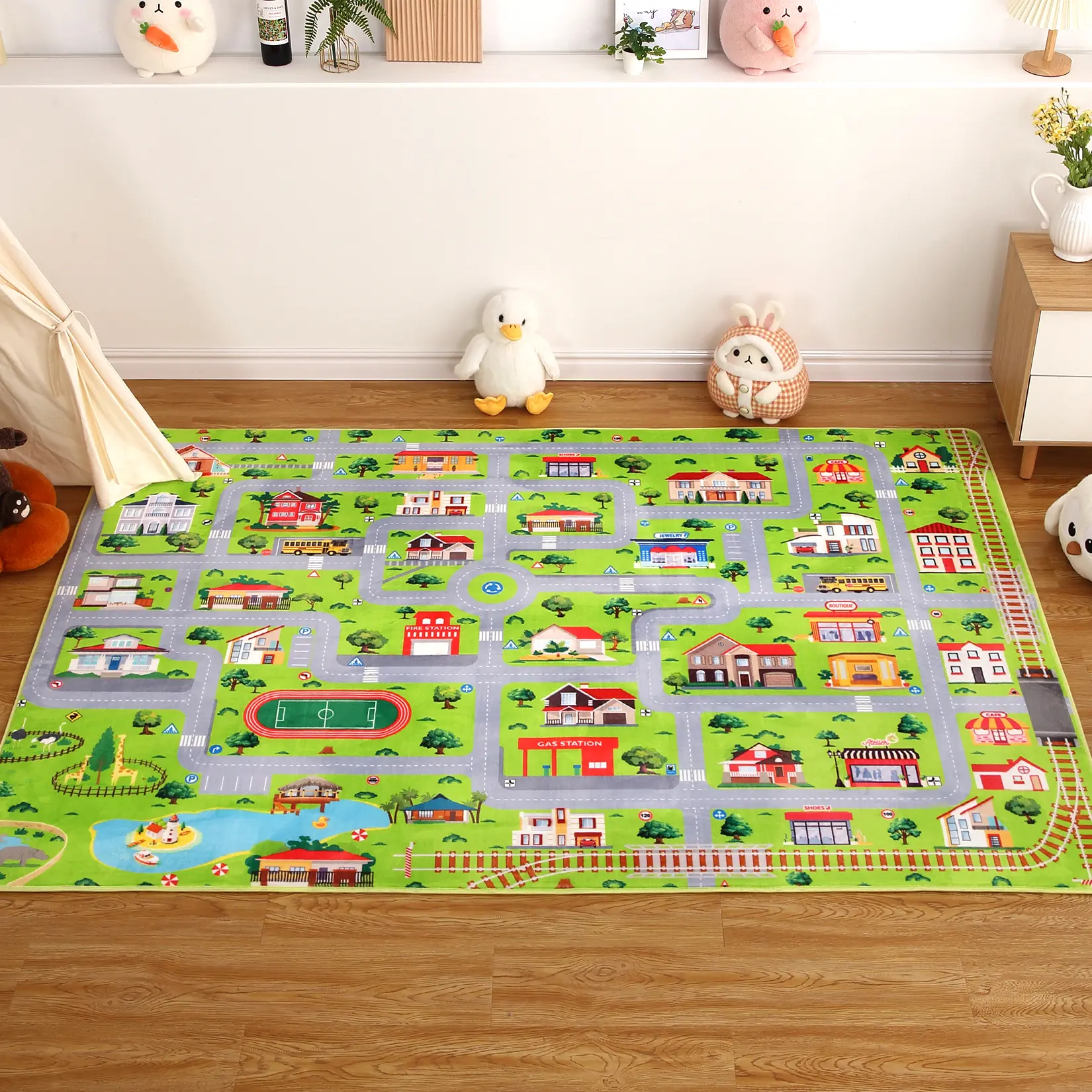 Garvee Kids City Road Play Rug, 5x7 ft current Map Area Rug Play Mat for Toddlers & Kids - Ultra Soft Soft Toy - Non-Slip Backing - Machine Washable Educational Carpet - Bedroom/Nursery/Playroom, Grey