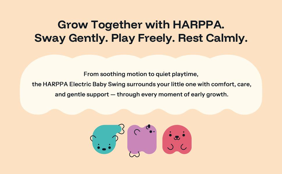 HARPPA Weddell Lite | Compact Electric Baby Swing with Music Speaker, Newborn Bouncer & Rocking Chair, Foldable Bassinet for Baby with Harness, 5 Adjustable Speeds