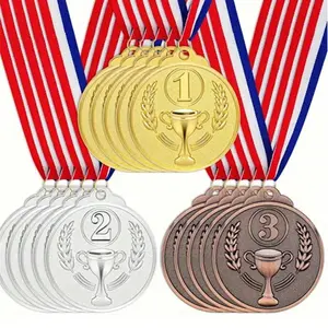 1st 2nd 3rd Place Silver Color Bronze Color Medal Set with Ribbon, Zinc Alloy Sports Competition Awards for School Games