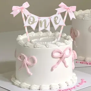 Pink bow ribbon cake topper bow birthday cake toppercoquette themed party suppliesshes tying the knotbow 1st birthday cake smash