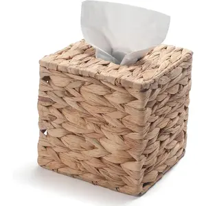 Hyacinth Tissue Box Cover Square Decorative Woven Tissue Box Holder for Table (5.9 x 5.9 x 5.9 inch)