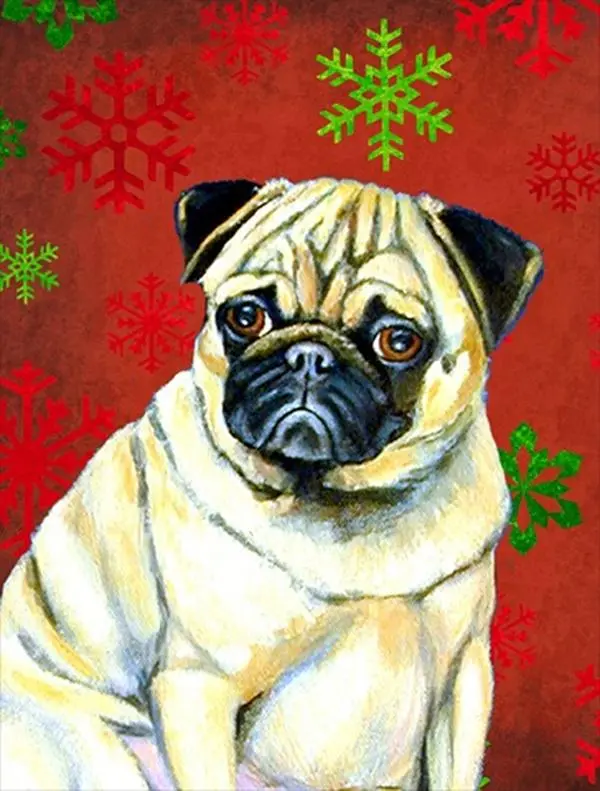 11 x 15 In. Pug Red And Green Snowflakes Holiday Christmas Flag, Garden Size