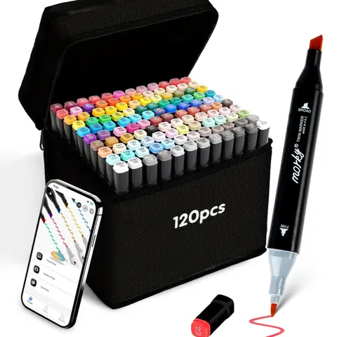 Halloween Gifts,120-Piece Dual-Tip Permanent Alcohol Art Marker Set with Organizing Case - Color Markers, Stationery Writing Tools, Precise Tip Highlighters for Bold & Easy Coloring, Creative Expression (Students)