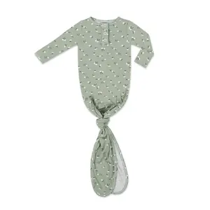 Ultra-Soft Bamboo Knotted Baby Gown – Fun Designs, Adjustable for 0-3 Months, Premium Comfort & Breathable Fabric – Perfect Newborn Gift for Boys & Girls (Green Floral)