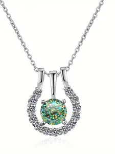 S925 Sterling Silver 2 in 1 Synthetic Moissanite Decor Pendant Necklace with Box, Elegant Jewelry for Women, Trendy All-match & Exquisite Jewelry for Birthday Gift