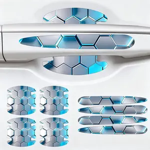 8PCS Car Door Handle Scratch Protectors, Patterned-Marking,Anti Scratch, Automotive Door Handle Paint Protective Film Cover Accessories, Universal for Most Cars (Light Blue)