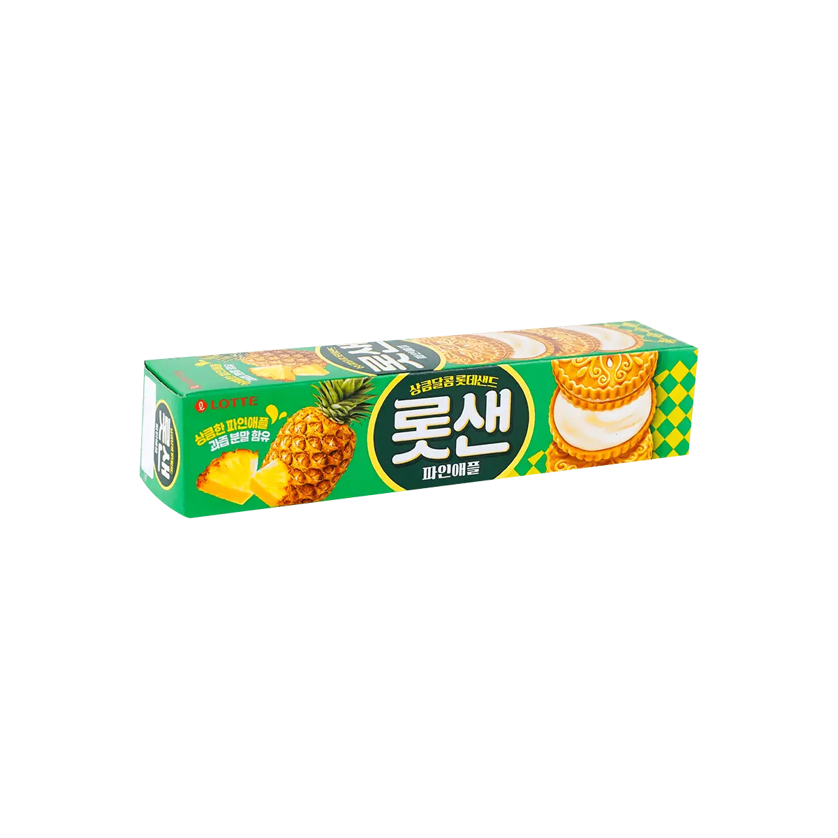 LOTTE Pineapple Cream Sandwich Cookies 105g - Intense Tropical Flavor, Korean Snack LOTTE Pineapple Cream Sandwich Cookies 105g - Intense Tropical Flavor, Korean Snack