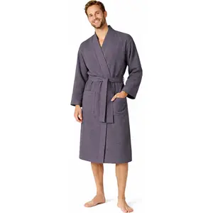 Turkish Linen Men’s Waffle Bathrobe Lightweight Kimono Spa Robe – Quick Dry Bath & Shower Robe for Men with Pockets