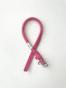 CALIDOG Pink Rolled Leather Dog Collar - Soft Genuine Leather, Stainless Steel Hardware
