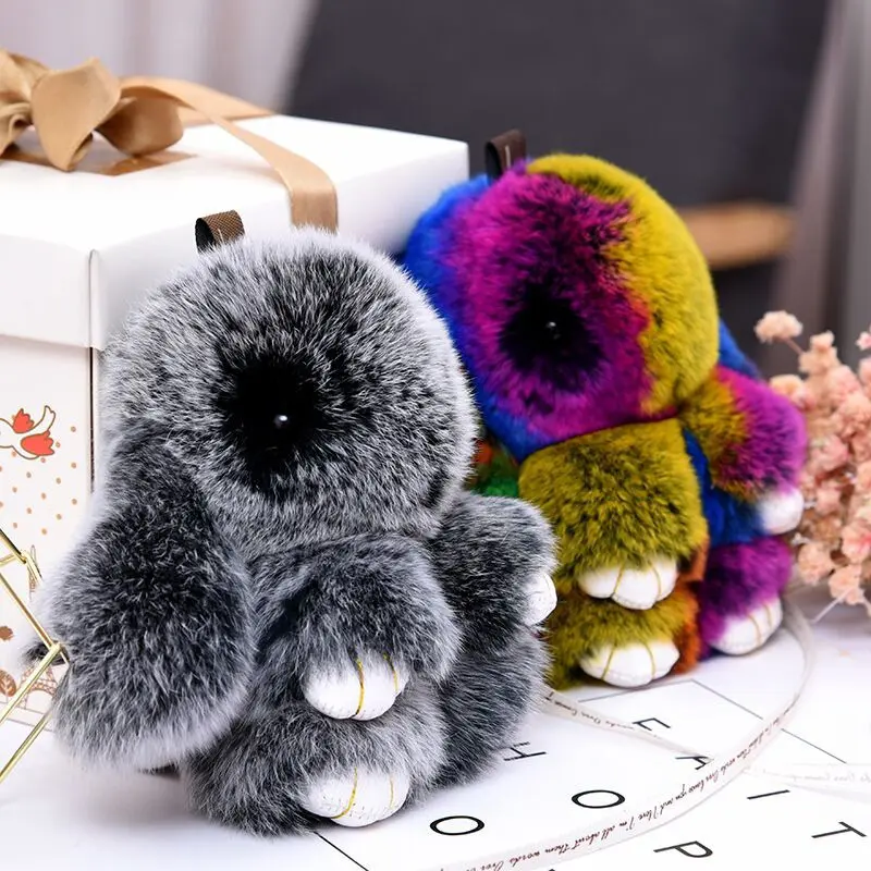 Cute Easter Bunny Plush Keychain, Bag Charm with Tin Box for Keys and Gift Giving