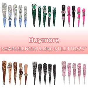 2.7'' Miss Anna Press On Nails Long Acrylic Nail Art with Rhinestone Design, 10 PCS,Long Diamond Rhinestone Press-On Nails