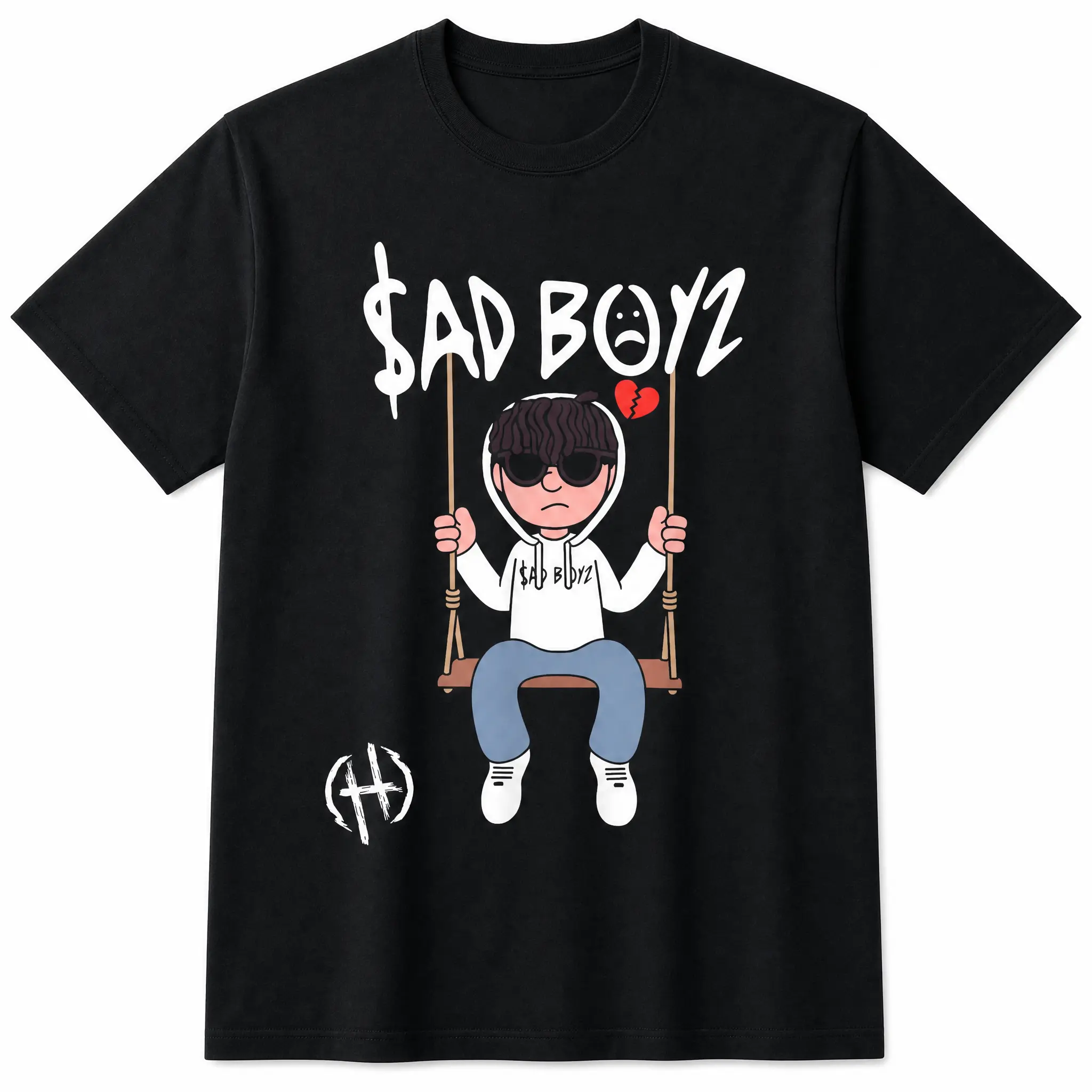Sad Boyz Shirt, Emo Boy Graphic Tee, Sad Mood Cartoon T-Shirt, Alternative Streetwear Black Top