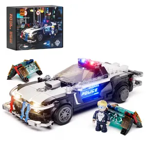 【NEW】Funwhole Cyberpunk Police Patrol Car ,372 Pcs,Lighting Building-Bricks Set - Cyberpunk City Car Chase Playkit with Officer  STEM Toys