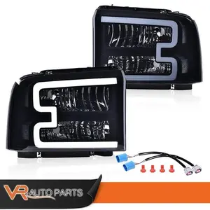 Smoke LED DRL Headlights w/ Harness Fit For 2005-07 Ford F250-F550 Super Duty
