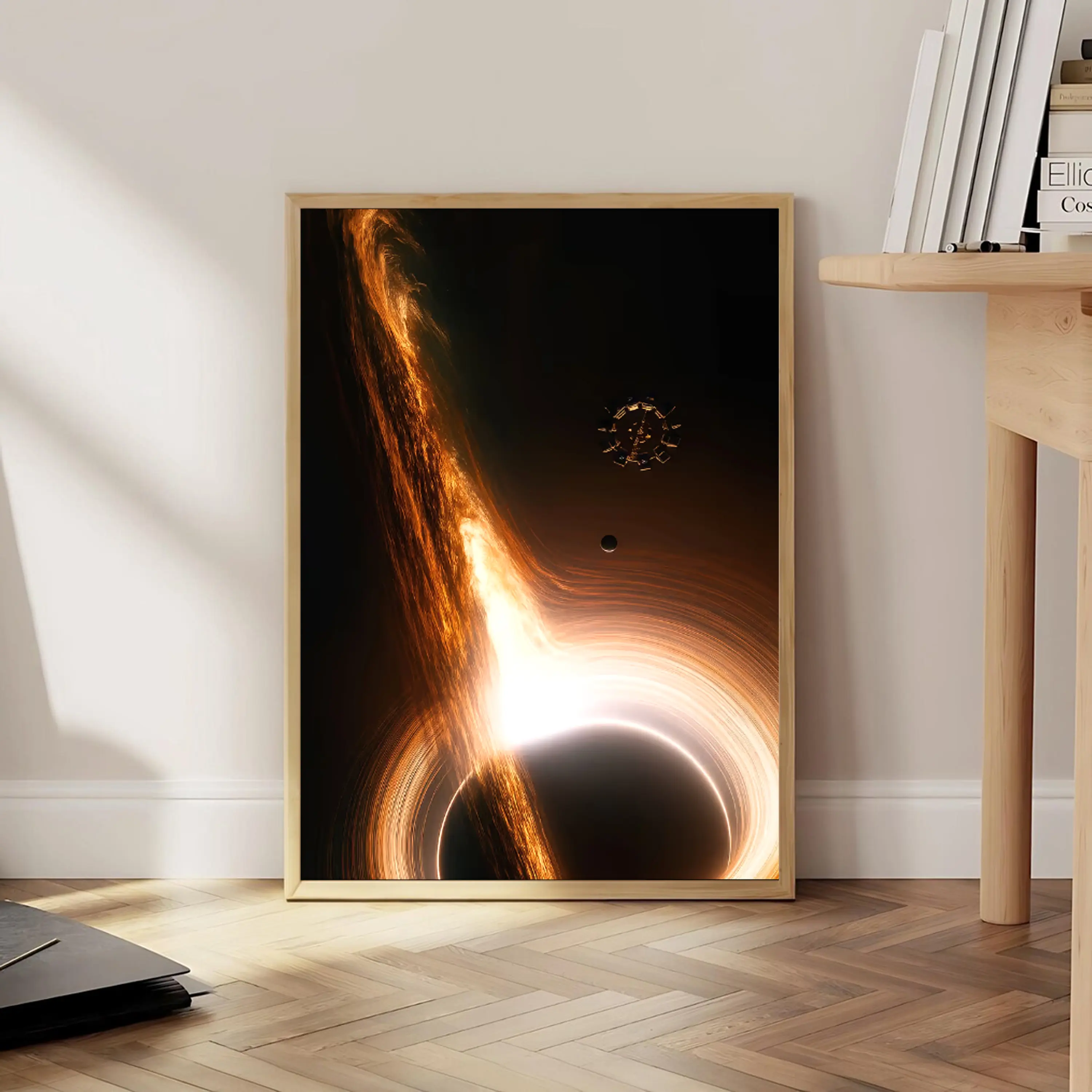 Interstellar Black Hole with Space Station Wall Art Inspirational Poster