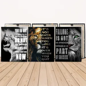 3 Counts Wooden Framed Canvas Painting, Motivational Lion Inspirational Quotes Images Quote Prints, Artistic Exquisite Poster, Perfect Living Room Decoration, Modern Art, Fashion Family Poster, Wall Art Decoration, Waterproof Art