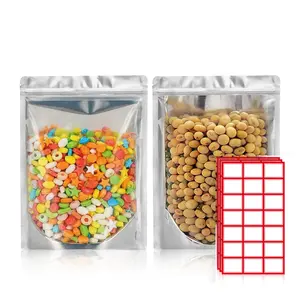 BELLE KR Mylar Bags 3.5g Food Storage Bag 4.25mil Thickness Pack of 100 (3x5) Stand Up Clear Front with Label Stickers, Aluminium Containers