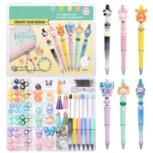 Beadable Pens Kit Butterfly Bead Plastic Ballpoint Pen with Assorted Spacer Bead Tassel Lobster Clasp for Keychain Making Office School Gift