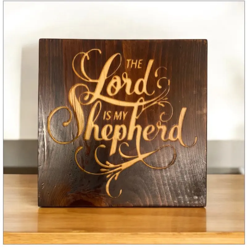 The Lord is My Shepherd Wooden 12x12 Plaque for Home Decoration on Dark Wooden Background