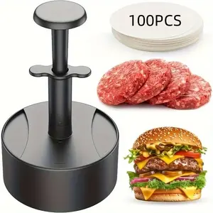 Burger Making Tool Kit, Round Burger Press with 100 Paper, Easy To Use Burger Press for Beef & Veggie Patties, Ideal BBQ Tool for Home Kitchens, Kitchen Gadget, Grill, Cooking