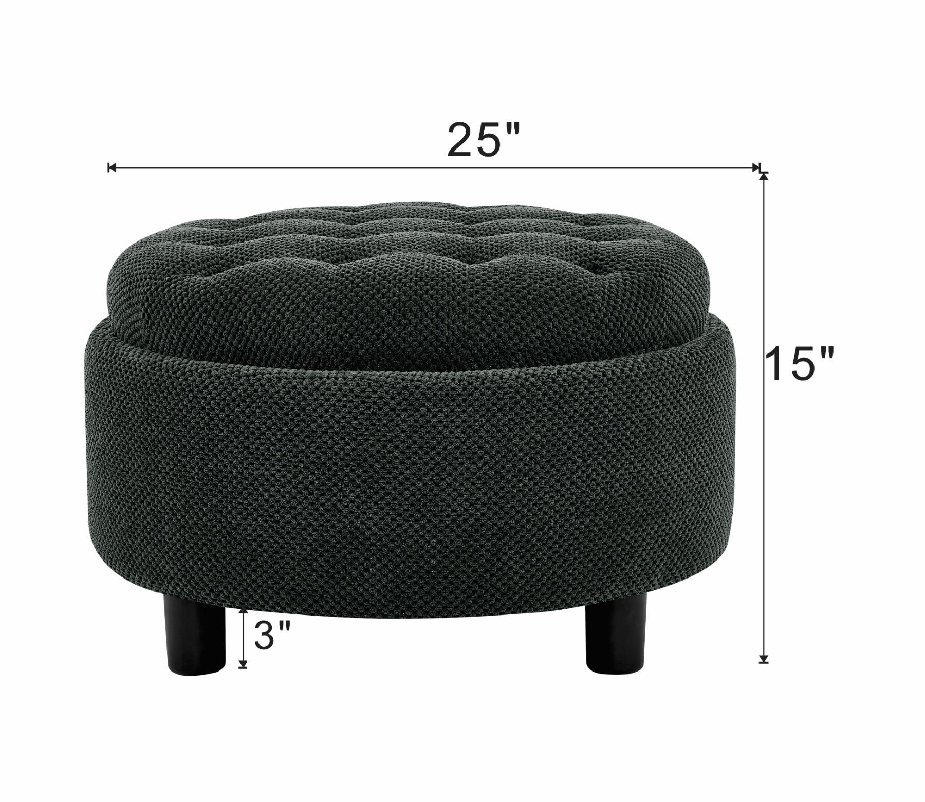 Modern 25 Inch Round Storage Ottoman Coffee Table with Tray & Removable Top, Tufted Upholstered Circle Ottoman for Living Room Bedroom, Dark Grey/Light Grey/Black/Dark Green/Coffee/Camel