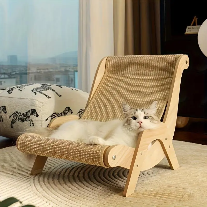 2-in-1 Hammock & Scratcher for Cats, Textured Tear-Resistant Linen Design with Linen Rope, All-Season Durable Cat Rest Furniture