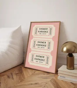 Shower Karaoke Ticket Poster, Bathroom Art, Shower Singing Funny Prints, Pink Bathroom Decor