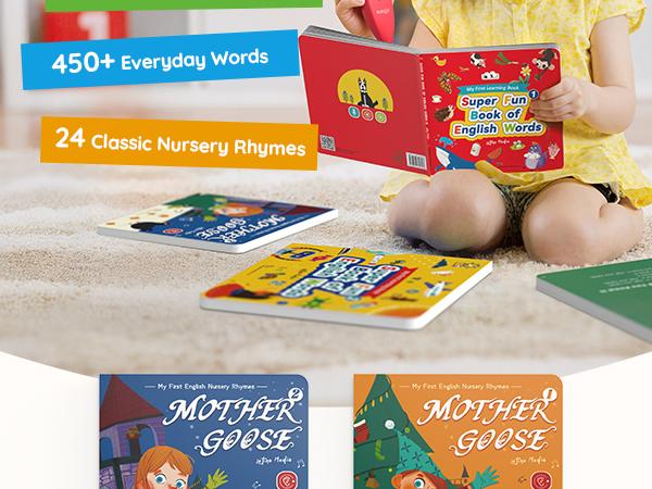 KOKODI Talking Pen Book Sets for Kids, Interactive Audio Sound Books with English Words & Mother Goose Nursery Rhymes, 700+ Touch Points Sensory Learning Toy, Educational Gift for Kids