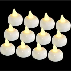 12 Pack  Flameless Floating Tealights, Christmas  tealights,  Operated Flickering Floating  Lights Candles in Warm Yellow for Wedding, Party, Bath, Hot Tub, , Pool, Pond