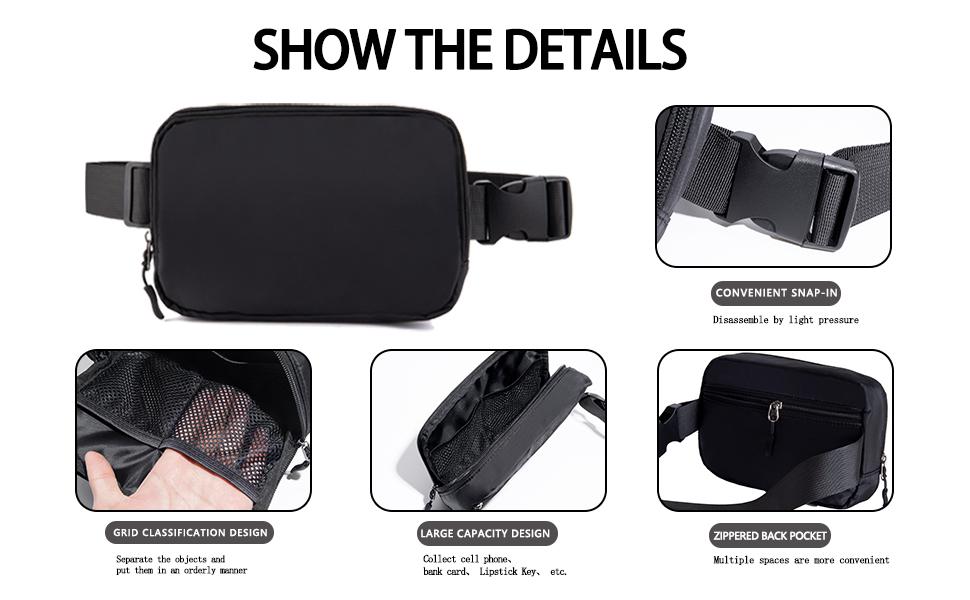Belt bag Fanny pack crossbody bags for women Everywhere belt bag (black)