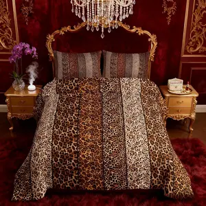 Leopard Print Comforter Set,Wild Animals Cheetah Skin Texture Rustic Bedding Set,Girls Women Room Decor,Geometric Patchwork Fashion Down Comforter,Brown Retro Duvet Insert