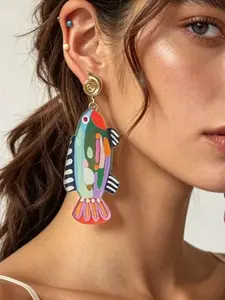 Retro Ocean Style Acrylic Small Fish Dangle Earrings, Creative Niche Design for Women, Daily Vacation Party Wear, Summer Gift
