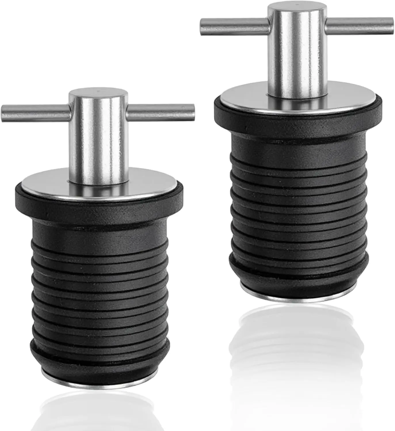2 count Boat Drain Plug with T Handle, Brass/Stainless Steel Drain Twist Plug for 1 Inch Drains, Rubber Seal Design Boat Plugs for Yachts Kayaks