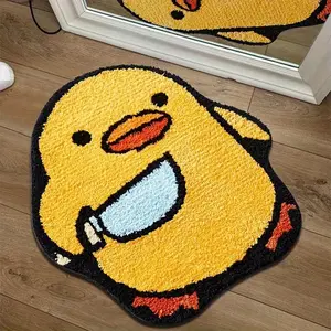 Unusual Shape Creative Duck Print Carpet, Foldable Washable Non-Slip Plush Animal Printed Decorative Kawaii Rug for Living Room Bedroom, Casual Style Large Area Mat