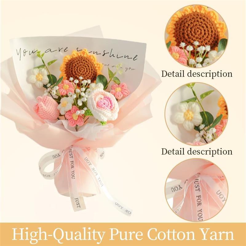 Crochet Flowers Bouquet Sunflower Rose : Handmade Knitted Bouquet for Valentines Day Mother's Day Birthday Home Decor Girlfriend (Pink)