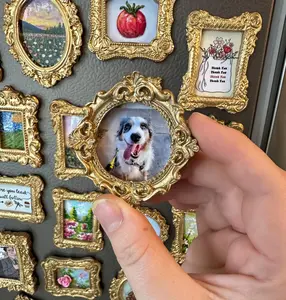 Personalized Photo Fridge Magnets: Ornate Gold Frame, Custom Keepsake