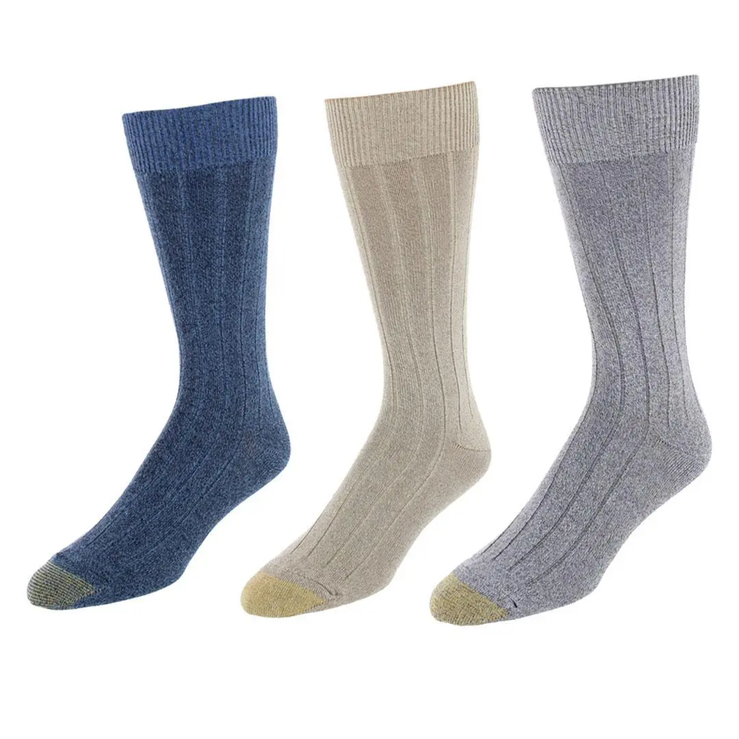 GOLDTOE Men's Nantucket Crew Socks - Classic Knitted Menswear Style, Soft Ribbed Spandex, Breathable, Embroidery, Reinforced Toe, 3 Pairs for Spring Everyday Wear