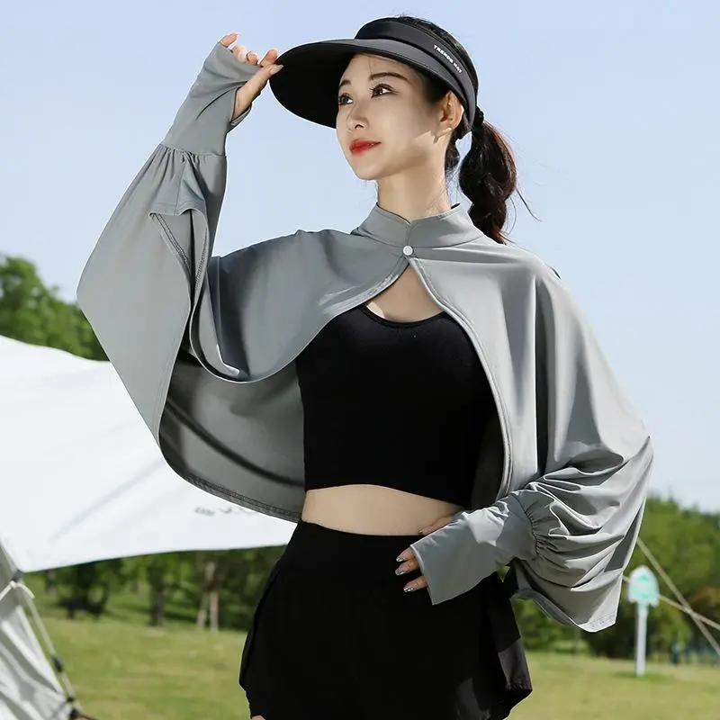 BIGWIG Women's UPF 50+ Sun Protection Shawl  — Stylish Summer Sunwear. A lightweight, long-sleeve  ideal for cycling, driving, and hiking, featuring a loose-fitting design that provides full arm coverage Solid Zip-Up Pocket Sports Jacket