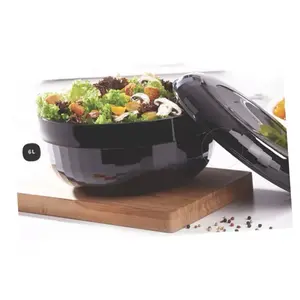 3-Piece Stylish Premier Serving Bowls Set, 6.5L Capacity, Black Finish with Lids, Kitchen Tableware