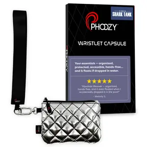 PHOOZY Floating Wristlet Capsule - Silver Quilted Design Hands-Free Accessory As Seen On Shark Tank Organized & Protected Storage Solution
