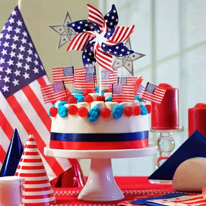 12-Piece Patriotic Windmill Set, July 4th Independence Day Decorations, American Flag Windmills for Garden Lawn, Memorial Day Decoration