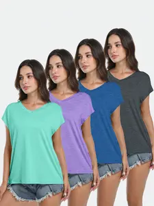 4pcs Women Moisture Wicking V-Neck Short Sleeve Sport Yoga Tops Tees summerwins