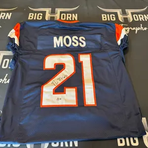 Riley Moss Custom Broncos Navy Jersey - Beckett COA  - Size XL