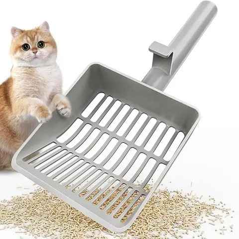 Large Cat Litter Scoop - Heavy-Duty ABS Plastic Scoop with Dual Sifting Holes for Efficient Waste Removal, 5in Thick Handle Feels Solid & Comfortable, Matte Finish That Sheds Dirt & Residue, Convenient Hanging Hook for Litterbox, 12*5*1.8 Inch Size