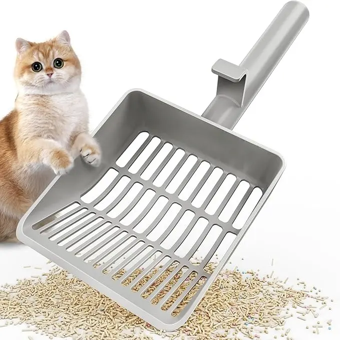 Large Cat Litter Scoop - Heavy-Duty ABS Plastic Scoop with Dual Sifting Holes for Efficient Waste Removal, 5in Thick Handle Feels Solid & Comfortable, Matte Finish That Sheds Dirt & Residue, Convenient Hanging Hook for Litterbox, 12*5*1.8 Inch Size