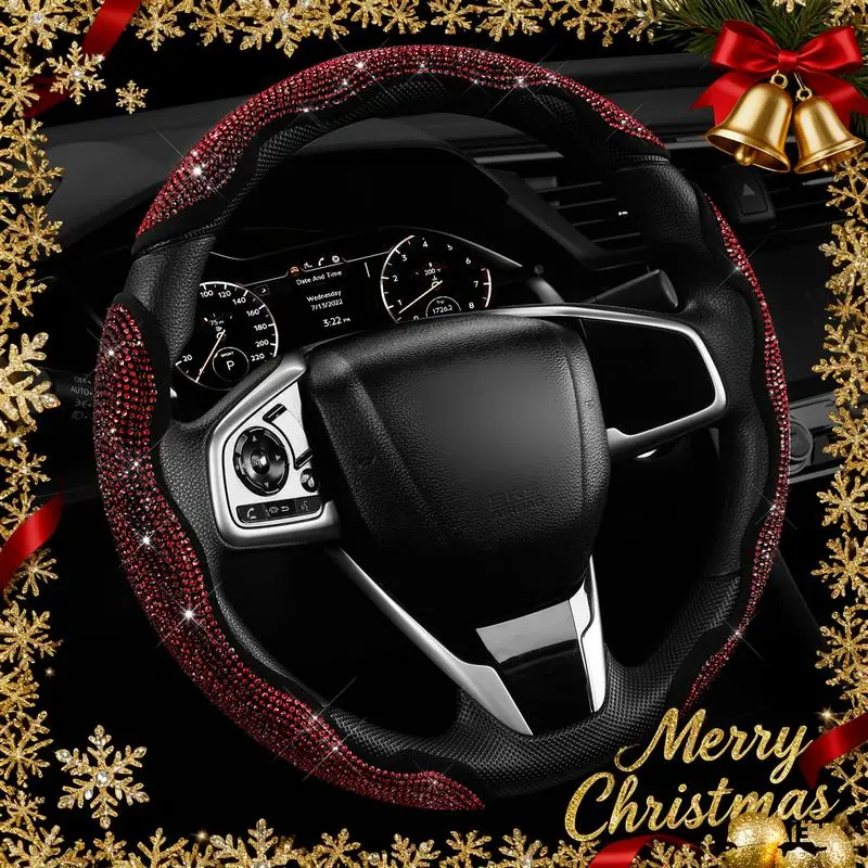 2026 new high-end Diamond Bling Car Steering Wheel Cover with Crystal Rhinestones 3PCS Segmented Protector Universal for 99% Cars Women Christmas Gift Holiday Gift stretch fit colorful rhinestone auto elastic protector land diamond bling car Breathable