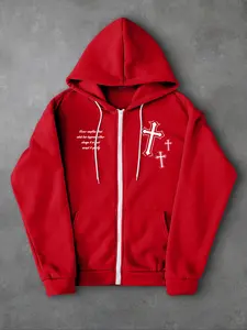 Men's Jacket Casual Zip-Up Hoodie with Fleece Lining Long Sleeve Jacket Preppy Style Loose Fit Fall & Winter Pullover with Front Pocket