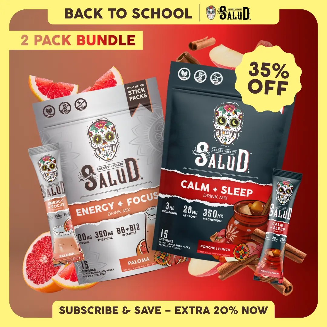 Salud 2-in-1 [Day & Night Duo] Agua Fresca Drink Mix, Organic Caffeine & B-Vitamins by Day, Melatonin, Magnesium & L-Theanine by Night, Non-GMO, Vegan, 1g Sugar (2-Pack, 30 Servings)
