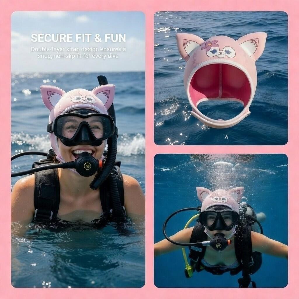 3mm Neoprene Cat Ear Dive Hood for Women Snorkeling Scuba Freediving Soft Warm Waterproof Design