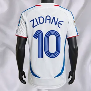 2006 Away White 10 Zidane Men and Women Short Sleeve Customized Soccer Jerseys Vintage